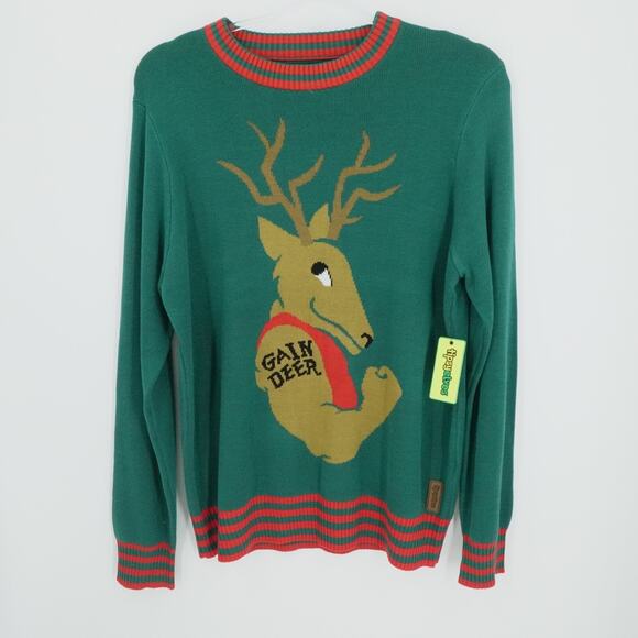 Tipsy Elves Ugly Christmas Sweater Mens Extra Large‎ Green Deer Gains Funny - Picture 1 of 10